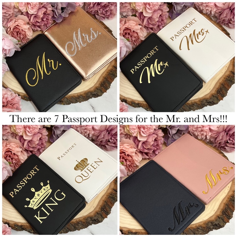 Mr & Mrs Vegan Leather Airplane Passport Cover Holder Case - Picture 14 of 15